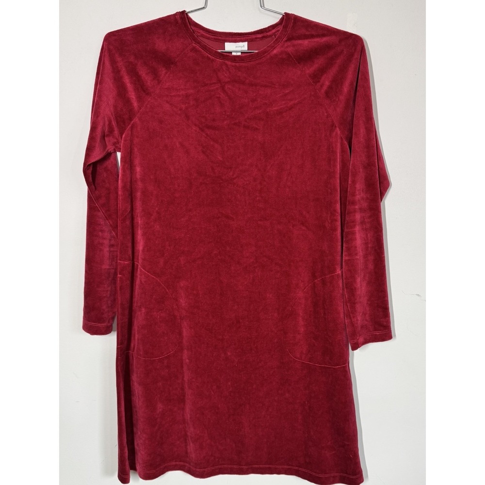 J Jill Purejill Women's Long Sleeve Red Velvet A Line Dress With Pockets Size MT - Picture 2 of 10